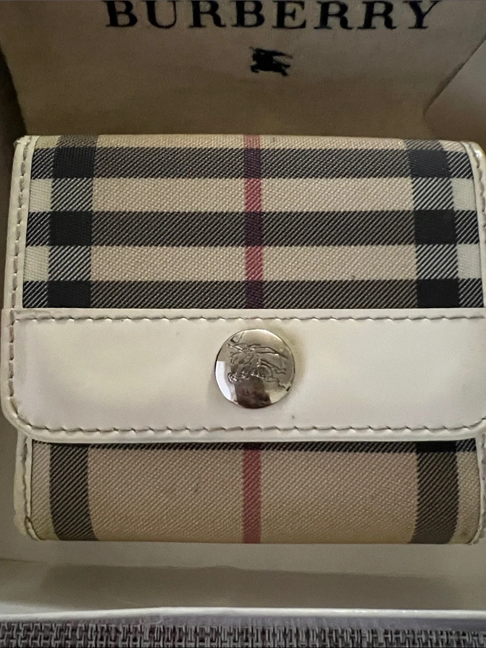 Vintage Burberry Beige Black and Red Check Compact Card Holder